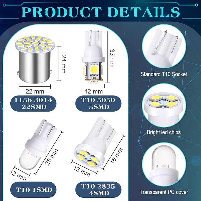 Frienda 70 Pcs Interior Lights LED Car Bulb Kit Set Dome Light 31 36 41 mm 12v De3175 6411 T10 2825 6612f 6615f for Dome Map Read Door Trunk Glove Box License Plate Cargo Courtesy(White)