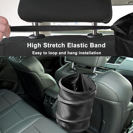 Car Trash Can, 2 Packs 2.6 Gallons Collapsible Car Garbage Can | Pop-Up Trash Can for Car Front Back Seat, Portable Car Trash Bag Hanging for Vehicle SUV Rv Truck Accessories Interior, Black