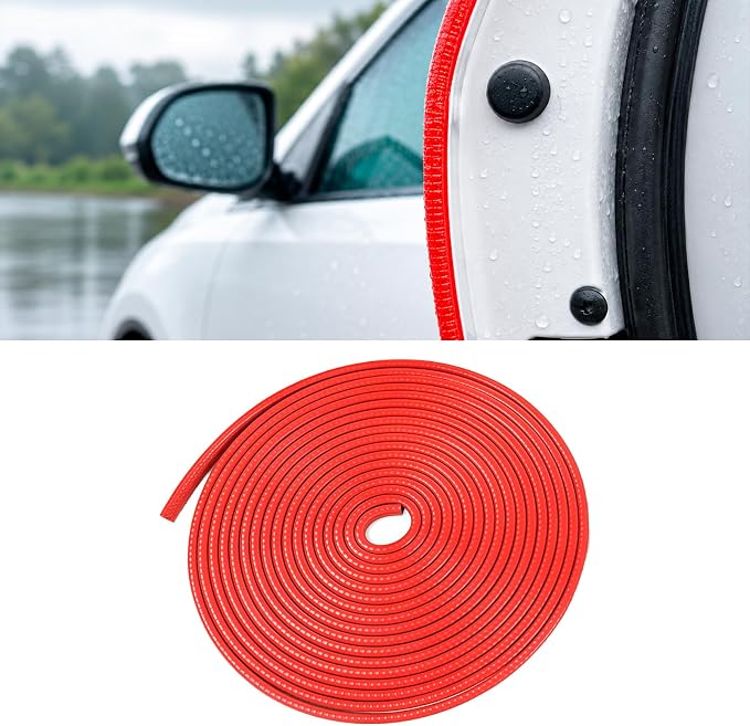 16.4 Ft Rubber Car Door Edge Guards, U Shape Edge Trim, Red | Flexible profile, cut to fit, parking ding shield, push on setup, fits most sedans SUVs trucks, automotive accessories