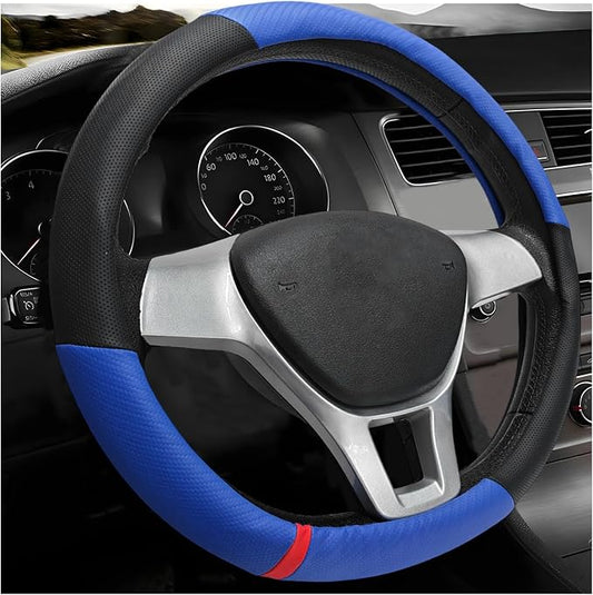 Car Steering Wheel Cover, Breathable Carbon Fiber Wheels Protective Cover Interior Accessories, Universal Anti Slip Protector for Most 14.5-15 Inch Steering Wheels (Blue)