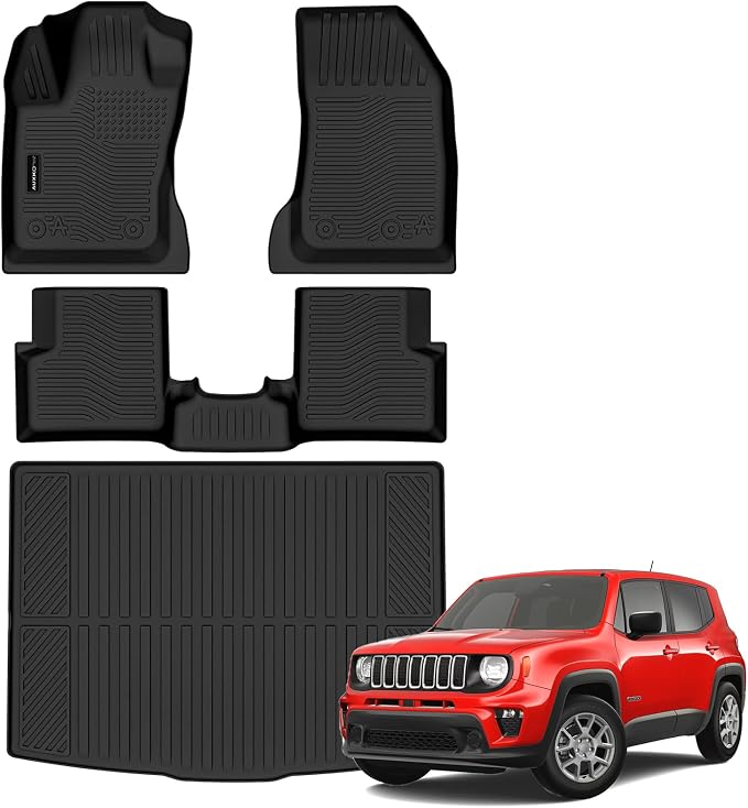 AUXKO All Weather Floor Mats Cargo Mat Fits for Jeep Renegade 2015-2023 TPE Liners All Season Accessories Guard Odorless Anti-Slip Floor Liners Trunk Tray