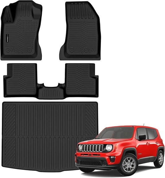 AUXKO All Weather Floor Mats Cargo Mat Fits for Jeep Renegade 2015-2023 TPE Liners All Season Accessories Guard Odorless Anti-Slip Floor Liners Trunk Tray