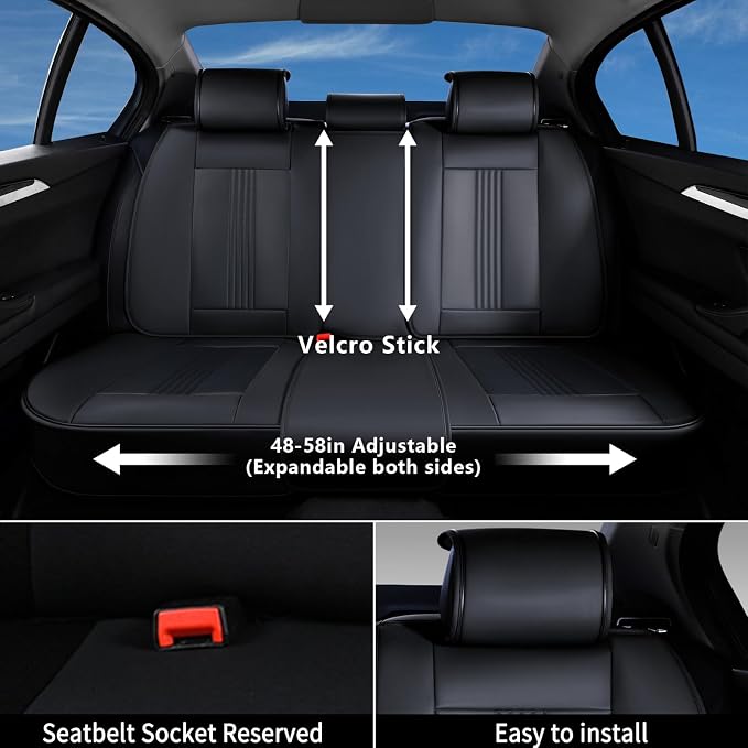 Coverado Seat Covers, Car Seat Covers Full Set, Black Seat Cover, Front Seats Back Seat Cover, Waterproof Car Seat Cushion,Leather Car Seat Protector Universal Fit Most Cars