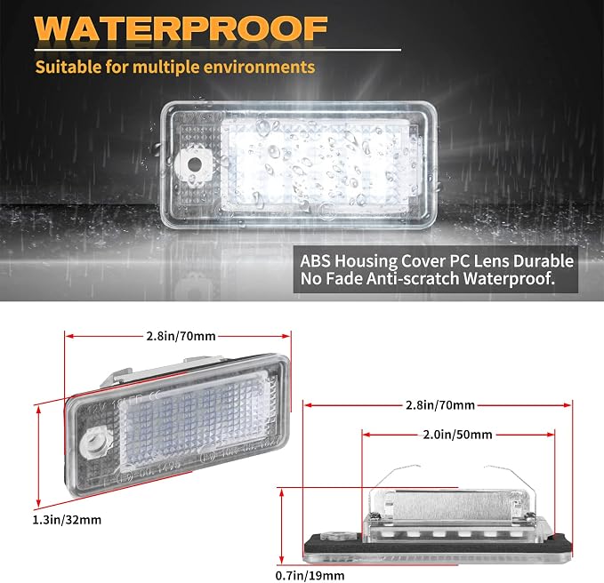 Full SMD LED License Plate Lights LED Tag Lamps Compatible with Audi A3 S3 A4 S4 A6 S6 C6 A8 S8 Q7 RS4 License Number Plate Lamps Avant quattro Cabriolet License Plate Light, White 6000K, Pack of 2