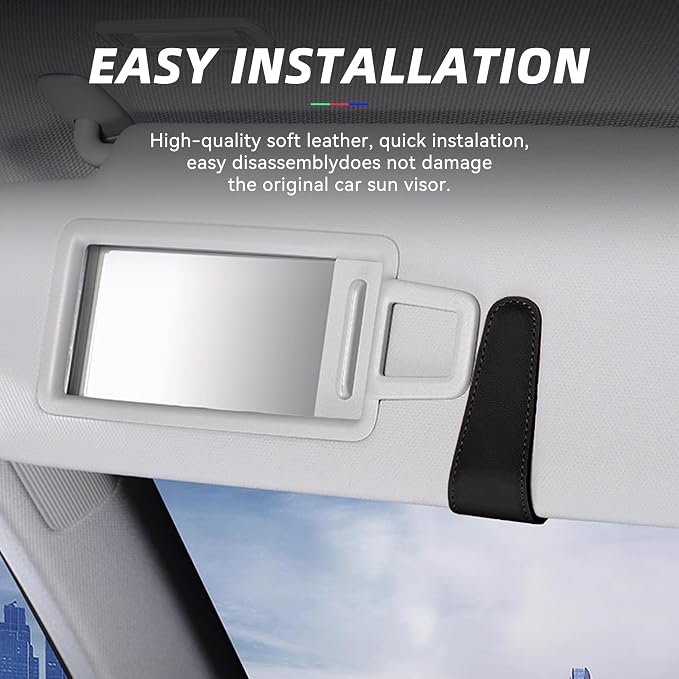 2PCS Sunglasses Holders for Car Sun Visor, Leather Eyeglasses Hanger Mounter, Magnetic Glasses Holder and Ticket Card Clip, Universal Auto Interior Accessories (Black, 2PCS)