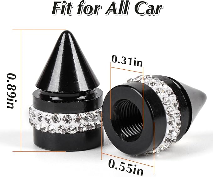 ToBeQueen Bling Tire Valve Caps, Handmade Crystal Rhinestone Dimand Tire Caps, 4 Pack Aluminum Alloy Universal Valve Stem Caps Bling Car Accessories for Women(White)