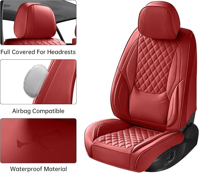 Car Seat Covers Full Set,5 Seat Leather Seat Covers for Cars,Front Seats and Back Seat Cover,Waterproof Car Seat Cushion Protectors,Universal Fit for Most Cars SUV Trucks (Red, Full Set)