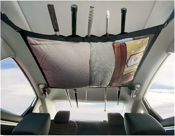 Car Ceiling Cargo Net Pocket, 31"x21" Adjustable Double-Layer Mesh Roof Organizer Long Trip Storage Bag,Truck SUV Travel Long Trip Camping Interior Accessories