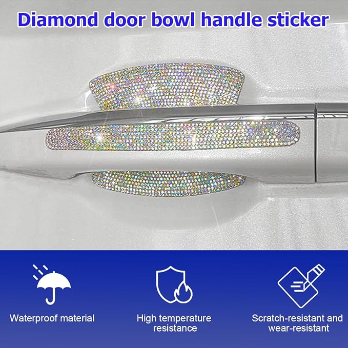 Mandark 8PCS Bling Car Door Handle Protector, Crystal Rhinestone Vehicle Door Bowl Protective Sticker, Glitter Anti-Scratch Auto Decor Decals Accessories, Universal for SUV, Sedan, Truck (Multicolor)
