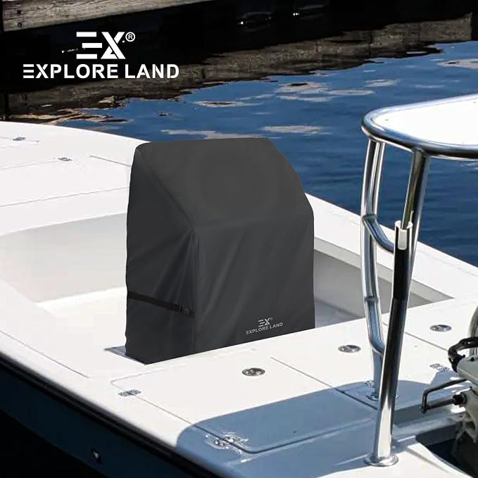 Explore Land Waterproof Boat Center Console Cover Fade Resistant 600D Marine Grade Fabirc Size up to 40" W x 30" D x 44" H, Black