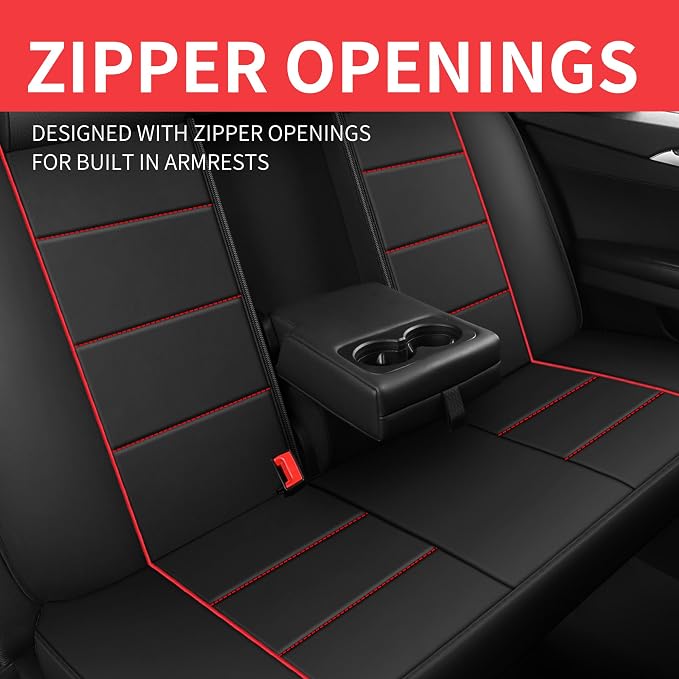 HChengkikz Car Seat Cover, Waterproof Faux Leather (Black + Red) | Car Seat Protectors, Quilting, Easy to install, Airbag Compatible, Universal Fit for Most Suvs, Trucks, SUVs