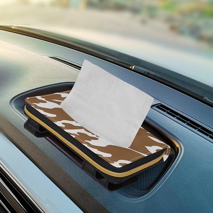 Brown Cow Car Tissue Box for Sun Visor Back Seat PU Leather Backseat Tissue Holder Car Visor Accessories Car Essentials