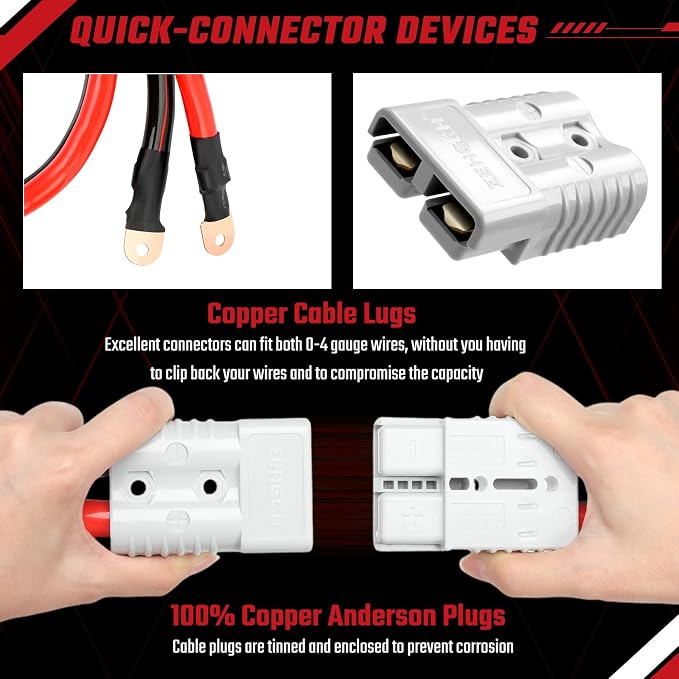 Jumper Cables, 30 feet 1 Gauge 1000Amp, Heavy Duty Booster Battery Cables with Permanent Installation kit and Quick Connect Plug for 12V & 24V Cars, SUV, Trucks, Diesel Trucks