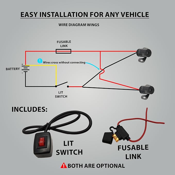 Eagle Wing Projection LED Lights for Motorcycles or Cars 12 Volt a 5-ft Wing on the Road