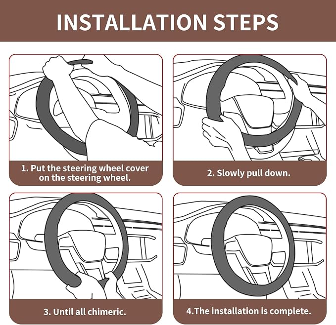15 Inch Leather Steering Wheel Cover, Automotive Accessories Breathable Anti-Slip Elastic Soft Wheel Protector, Fit for Most SUVs Trucks and RVs (Coffee)