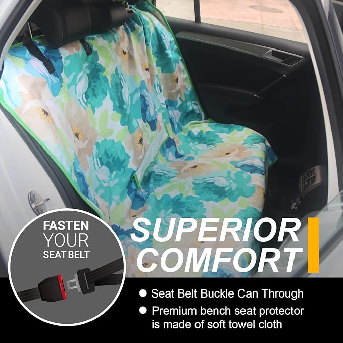 Back Seat Cover for Car Trucks Van SUV Jeep,Waterproof Rear Bench Towel Seat Covers for Dogs and Kids,Automotive Backseat Protector (Chrysanthemum)