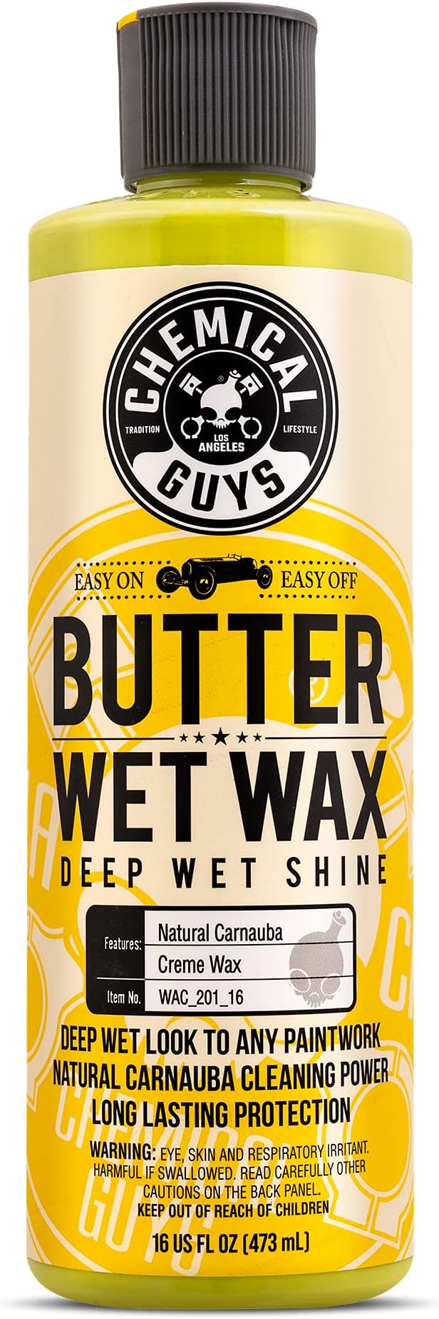 Chemical Guys, Butter Wet Wax, Deep Wet Shine Liquid Car Wax, Banana, 16 oz | Spreadable liquid wax adds a deep wet gloss on any paint color, wipes on and off easily, sweet banana scent