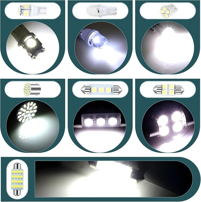 42 PCS Car LED Lights Interior Kit, T10 31 mm 36 mm 41 mm Reading Light License Plate Light, Plug and Play Wide Angle Ultra-bright LED Interior Lights, Universal Car Lights Interior (White)