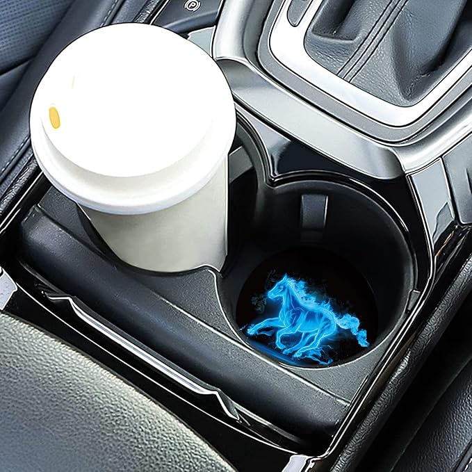 2-Pack 2.75" Silicone Car Cup Holder Coaster Insert, Non-Slip Car Coasters, Universal Fit for Car SUV Truck Auto, Easy to Clean Cup Pad (Blue-Horse)