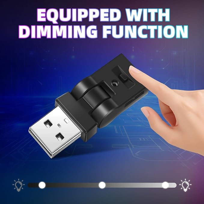 Frienda 2 Pcs Mini USB LED Light Car LED Interior Lighting 5v RGB Foldable Lighting Adjustable 8 Color and Brightness Smart USB Night Lamp for Cars Laptop Keyboard (Manual Switch USB-A)