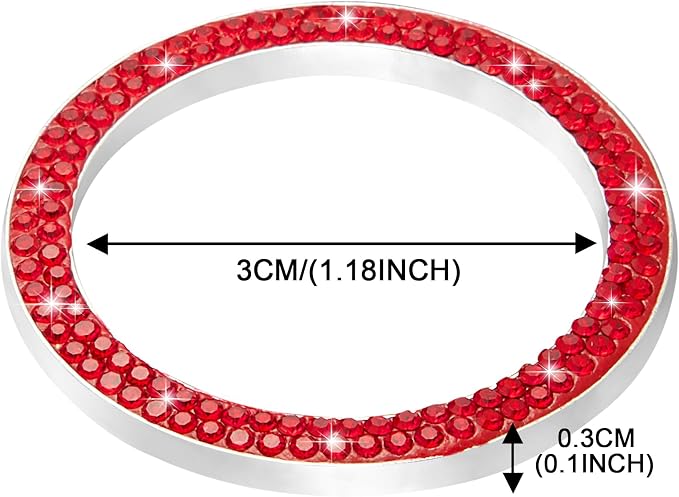 WINKA 2pcs Bling Car Engine Start Button Cover Diamond Crystal Push Start Stop Button Ring Sparkly Bling Ignition Button Cover Rhinestone Keyless Ignition Ring Universal Car Accessories (Red)