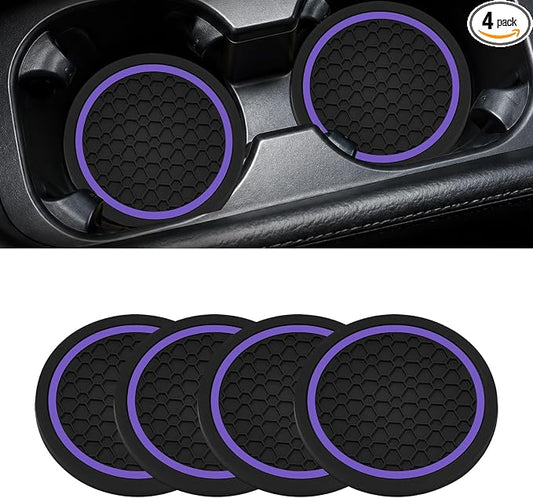 4PCS Car Cup Holder Coasters - 2.75 Inch Non-Slip Insert Water Bottle Holder Pads, Dustproof Automotive Interior Accessories Mat, Universal for Vehicles, Trucks, RVs (Purple)