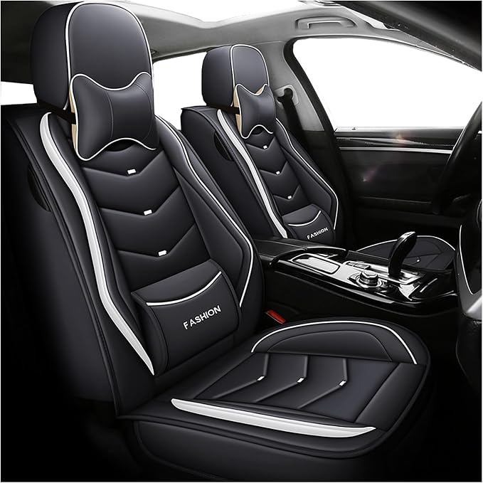Leather Car Seat Covers,Full Coverage Seat Covers Full Set with Fixed Lumbar Support,Universal Automotive Seat Covers for Cars,SUVs,Trucks and Sedans