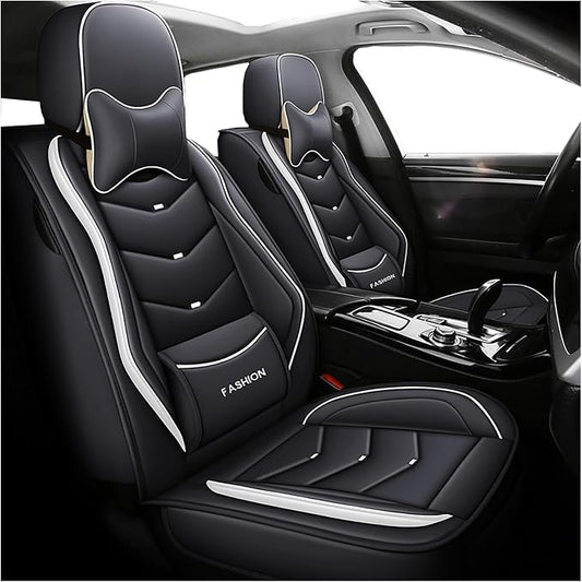 Leather Car Seat Covers,Full Coverage Seat Covers Full Set with Fixed Lumbar Support,Universal Automotive Seat Covers for Cars,SUVs,Trucks and Sedans