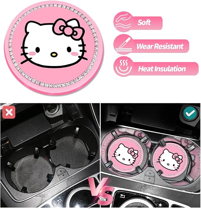 2PCS Cute Kitty Cup Holder Coasters, Black Silicone Anti-Slip Car Coasters,Car Cup Pads,Universal 2.75 Inch
