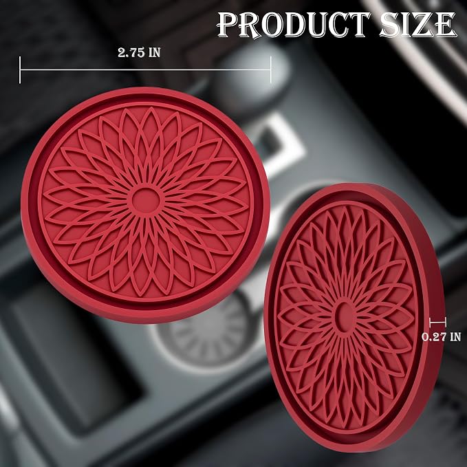 2-Pack Car Cup Holder Coaster Inserts, 2.75 Inch Non-Slip Silicone Liners, Shockproof Drink Holder Mat for Women Men, Universal Fit for Most Vehicles (Red)