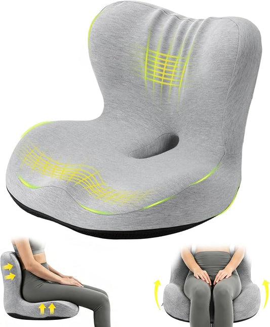 Urban Deco Memory Foam Seat Cushion for Office Chair - Sciatica Pain Relief Coccyx Cushion for Tailbone Pain - Orthopedic Gel Seat Cushion for Car & Desk - Non-Slip Bottom with Breathable Cover, Grey