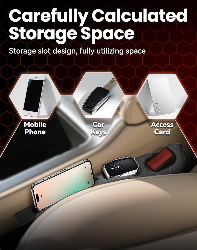 Seat Gap Filler - Stopping Phone Key from Falling, 2PCS Dual Slot Car Seat Gap Filler Organizer with Seat Belt Holes & Storage Slot, Universal Seat Gap Filler for Car Suv Truck (Red)