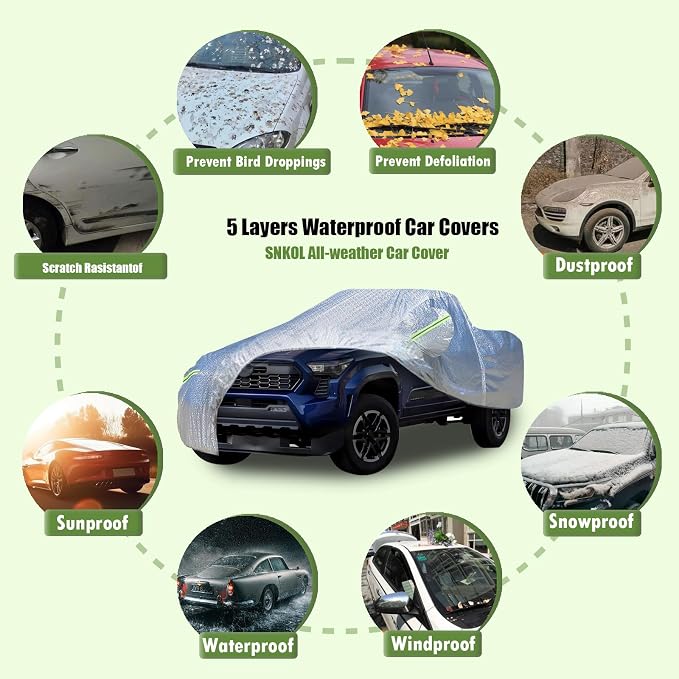 5 Layers Waterproof Car Covers for Trucks All Weather Season UV Protection Rainproof Outdoor Full Cover Universal Fit Truck Length Up to 242", Max Cab Length 146"