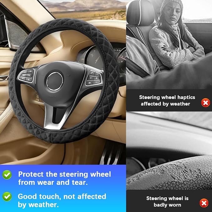 Elastic Stretch Car Steering Wheel Cover, 15Inch Breathable Ice Silk Vehicle Steering Wheel Protecter, Cool in Summer Automotive Interior Protection, Universal for SUV Sedan Truck (Black)