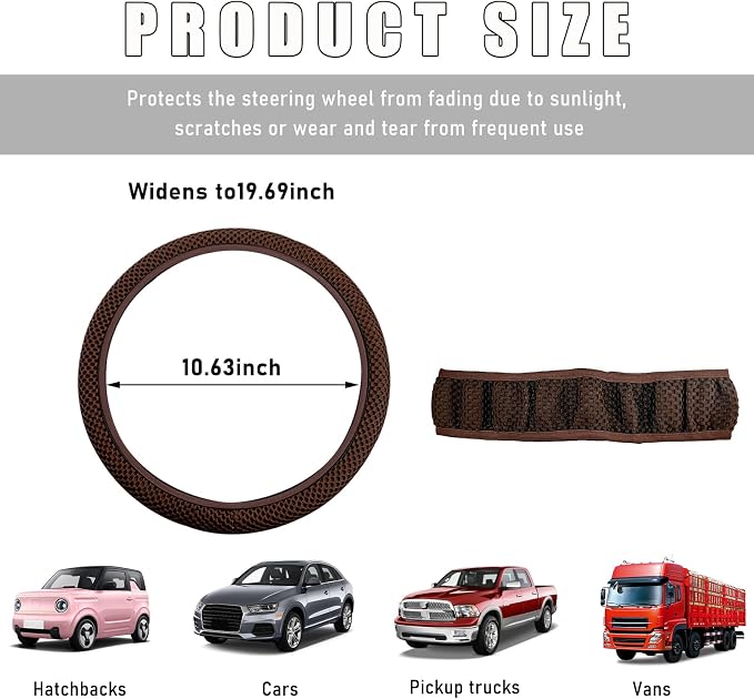 Wevdn Elastic Stretch Steering Wheel Cover, 15"×15" Microfiber Breathable Ice Silk Steering Wheel Protector, Anti-Slip Elastic Steering Wheel Cover for Men Women, Car Accessories (Brown)