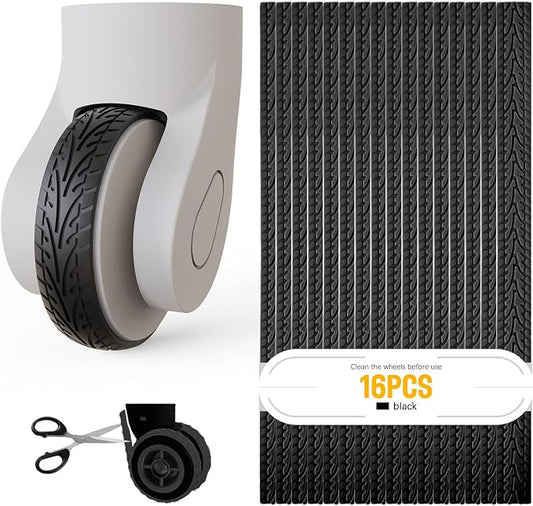 16 Pcs Luggage Wheels Covers Silicone, Suitcase Wheel Covers, Cuttable Silicone Luggage Wheel Protector, Silent Noise Reduction Shock for Spinner Wheel Suitcases or Office Chair Caster Black P