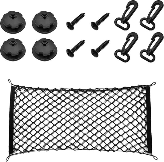 Car Rear Cargo Net Exterior Accessories, Adjustable Elastic Trunk Cargo Storage Organizer Net, Nylon Mesh Double-Layer with Hooks Compatible with Car, Trucks, SUV (35.4"x 15.7")