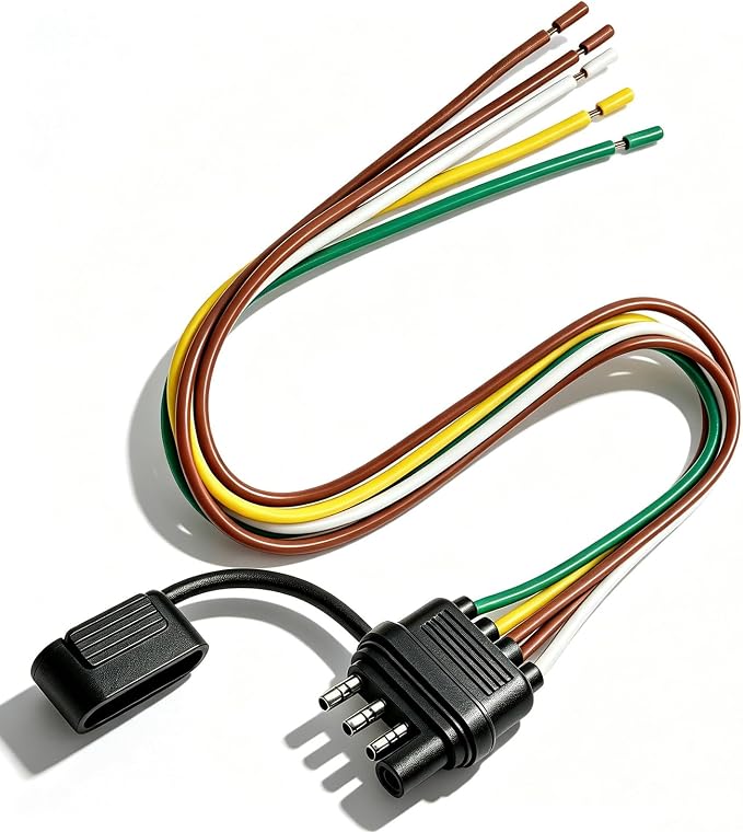 4-Way Flat Trailer End Connector 18 Inch,4 Pin 5 Wire Trailer Wiring Harness,4 Pin Truck Connector with Dust Cover