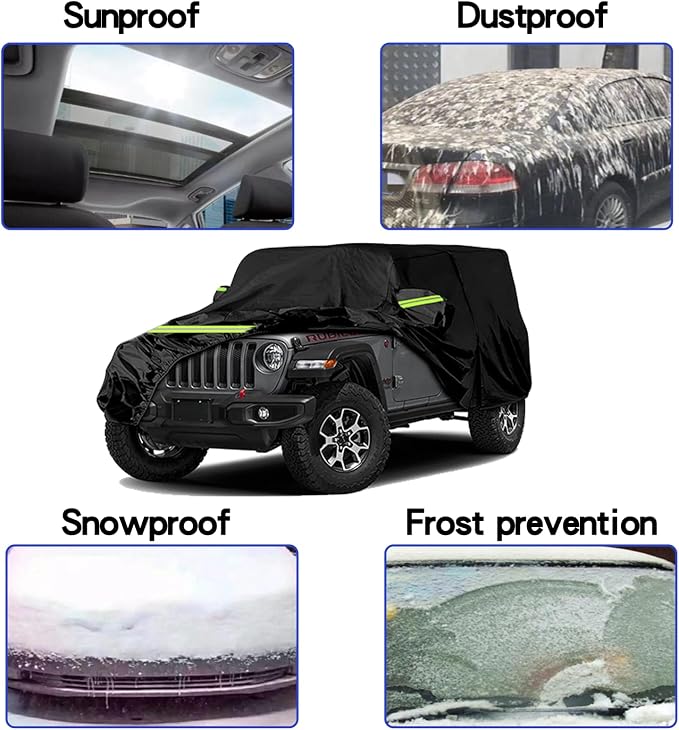 Waterproof Car Cover for J-eep Wrangler 4 Door, All Weather Rain Cover for Automobiles, Outdoor Full Exterior Covers Fit forJK JL YJ TJ