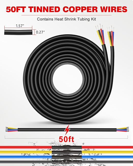 NAOEVO 18 Gauge Wire 4 Conductor Electrical Wire, 18 AWG Stranded PVC Cord, 12V Low Voltage/Tinned Copper/Flexible Cable for Automotive Wiring, Lamp Cord, Marine Cable (50FT)
