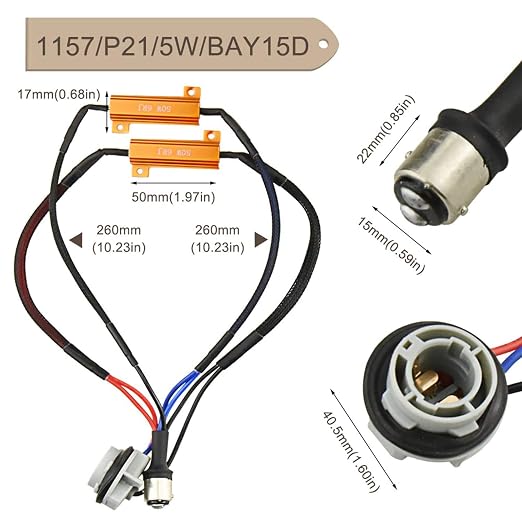 O-NEX BAY15d 1157 LED Load Resistor Kit 50W 8ohm Turn Signal Bulb Relay Harness Adapter Anti Flicker Error Decoder Warning Canceller