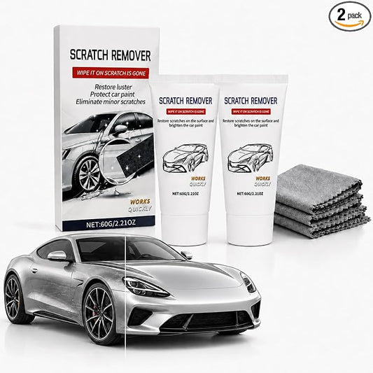 Car Cloth Scratch Remover Paste Kit for Vehicles, 2 Pack | Car Scratch Remover, 60g/2.21oz Each with Nano Cloths for Light Scratches, Scuffs, Swirl Marks, Water Spots & Paint Gloss