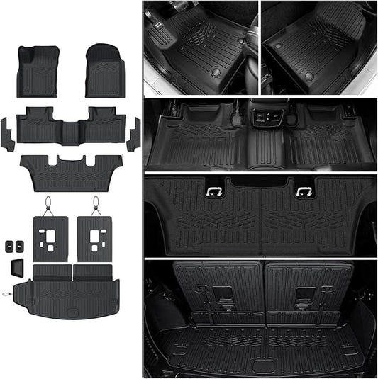 Floor Mats Set for 2016-2026 Dodge Durango (Only for 6 Seats with Captain Chairs), All Weather TPE Backrest Mat Trunk Mat Cargo Liner Door Sill Guards Accessories