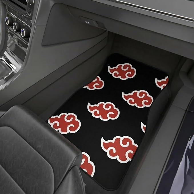Anime-Inspired Car Floor Mat Set of 2 Front – Non-Slip Waterproof Auto Carpet Mats, Universal Fit Anti-Skid Rubber Backing, Interior Vehicle Floor Mat Accessories for Cars, Trucks & SUVs (Red Cloud)