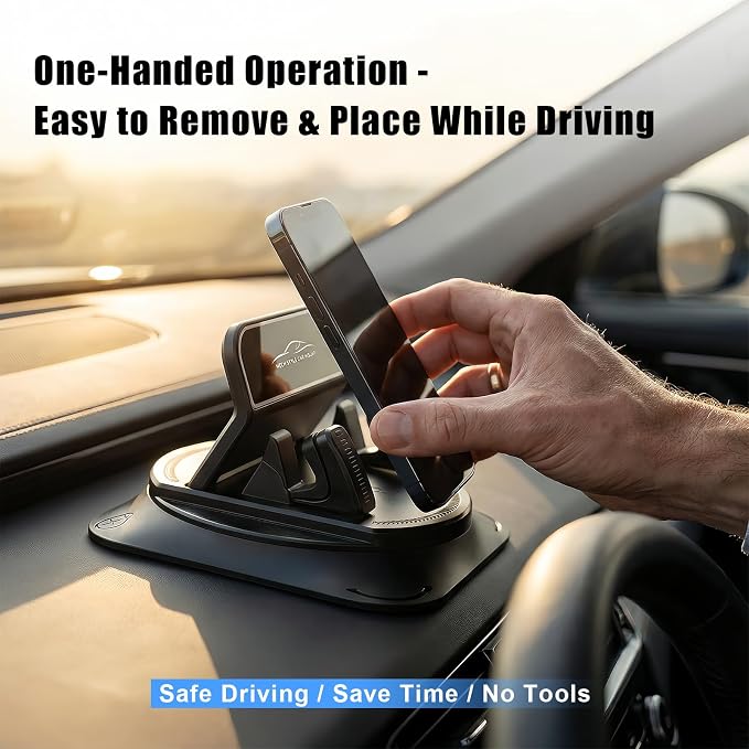 Car Dashboard Phone Holder, Self-Adhesive Car Phone Holder 360 Degree Rotation, Universal Anti-Slip Automotive Mount, Vibration-Free & One-Handed Operation (Black)