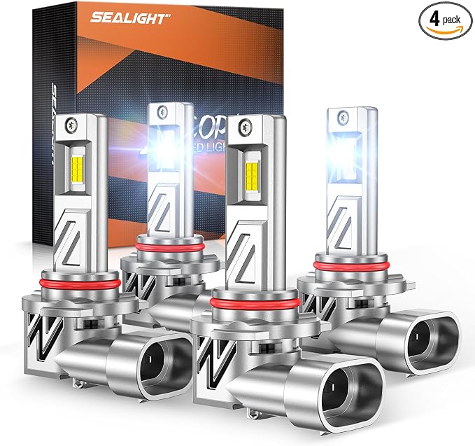 SEALIGHT 𝟗𝟎𝟎𝟓 𝟗𝟎𝟎𝟔 Light Bulbs Combo, 900% 88,000LM HB3/9005 HB4/9006 LED Bulb Super Bright, 1:1 Real Size, 6500K Cool White, 80000Hrs Long Lifespan, 3MIN Plug and Play, Pack of 4