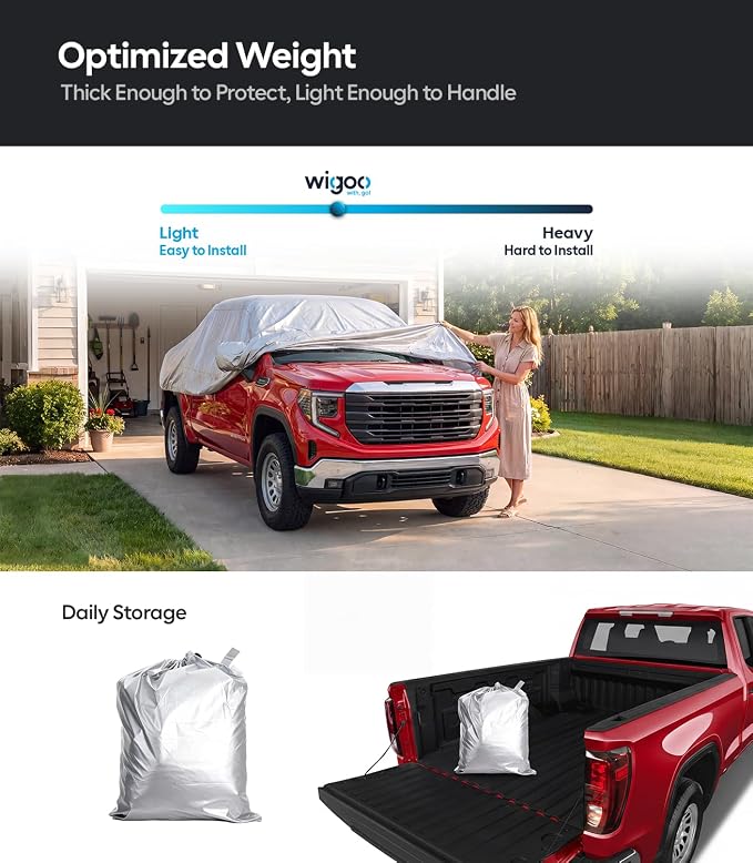 Wigoo GMC Sierra 1500 2500 3500 Truck Car Cover Accessories 2019-2026, Custom Fit Waterproof All Weather Outdoor Pickup Cover, Windproof UV Rain Snow Dust Protection, Door Zipper, Reflective Strips