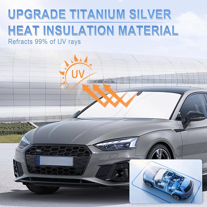 SINGARO 300T Universal Car Windshield Sun Shade, Foldable Reflective for Windshield & Window Shades with Overlapping Design, Car Interior Accessories (57" L x 30" W)