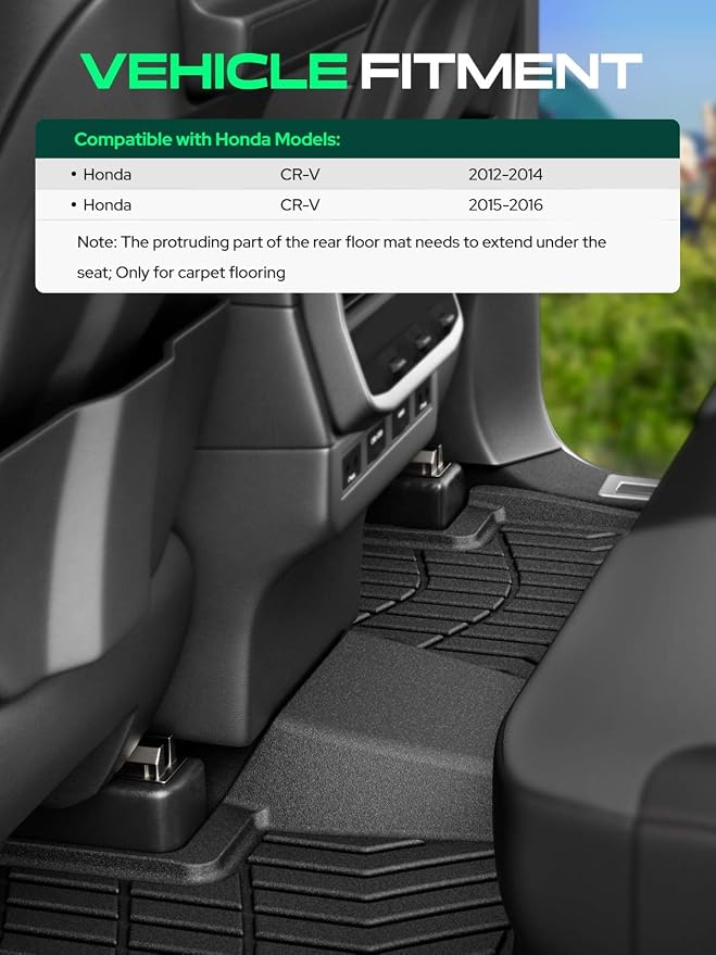 YHTAUTO Automotive All Weather Floor Mats Compatible with Honda CR-V 2012 2013 2014 2015 2016, Only for Carpet Flooring Car Mats Custom Fit TPE Floor Liners Front & Back Seat, Black, Set of 3