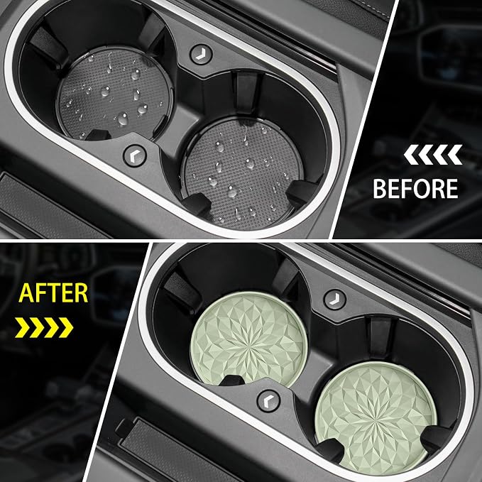 ME.FAN Car Coasters for Cup Holders [4 Pack] - 2.75In Silicone Auto Mug Mats - Universal Non-Slip Recessed Car Interior AccessoriesDesert Sage